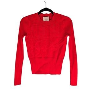 Cinq a Sept Womens Ribbed Trim Crew Neck Pullover Fitted Sweater Red Size Small